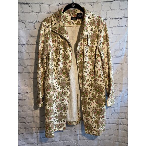 Nicole by Nicole Miller Size 14 Unlined Zip Front Long Jacket Green/Pink Floral - Picture 4 of 11